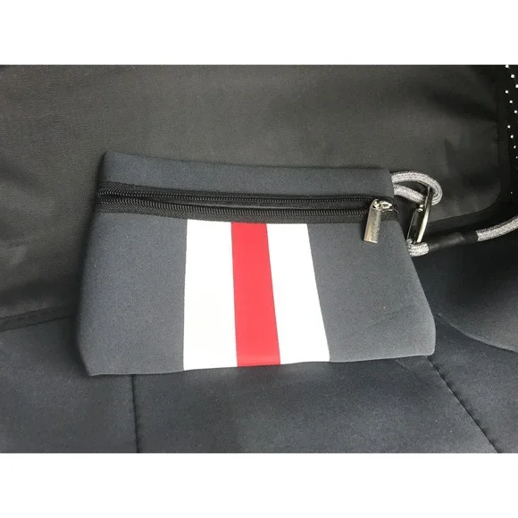 QOGIR Gray Neoprene Tote Bag Red White Stripe‎ Beach Travel Zipper Pouch - Picture 13 of 16